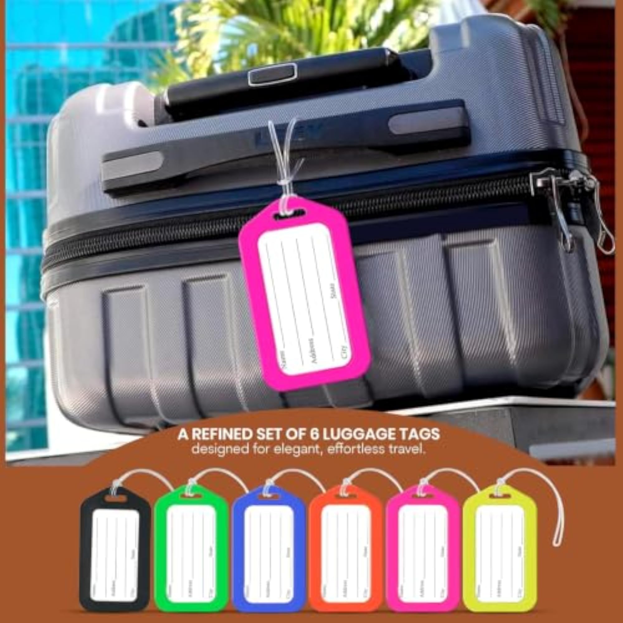 Pack of 6 PVC Travel Bag Name Tags with ID Card